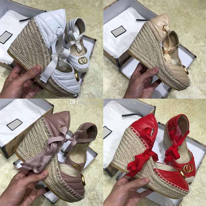 

2023 high-heeled sandals thick bottom light twine braided cross strap fisherman shoes designer wild wedge comfortable canvas shoes, With logo-black