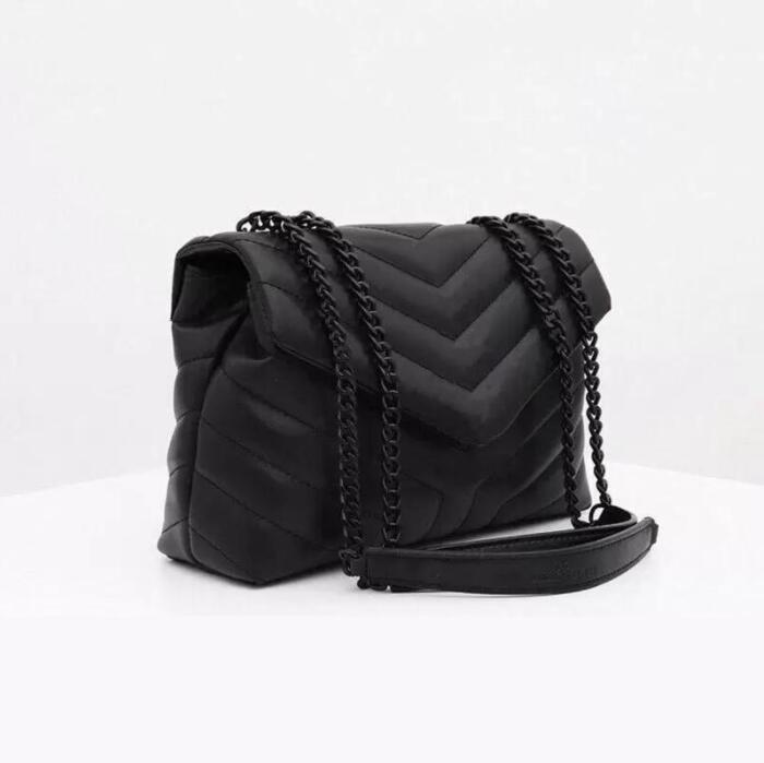 

Luxury handbag Shoulder bag brand LOULOU Y-shaped designer seam leather ladies metal Chain clamshell messenger gift box wholesale, Black and gold