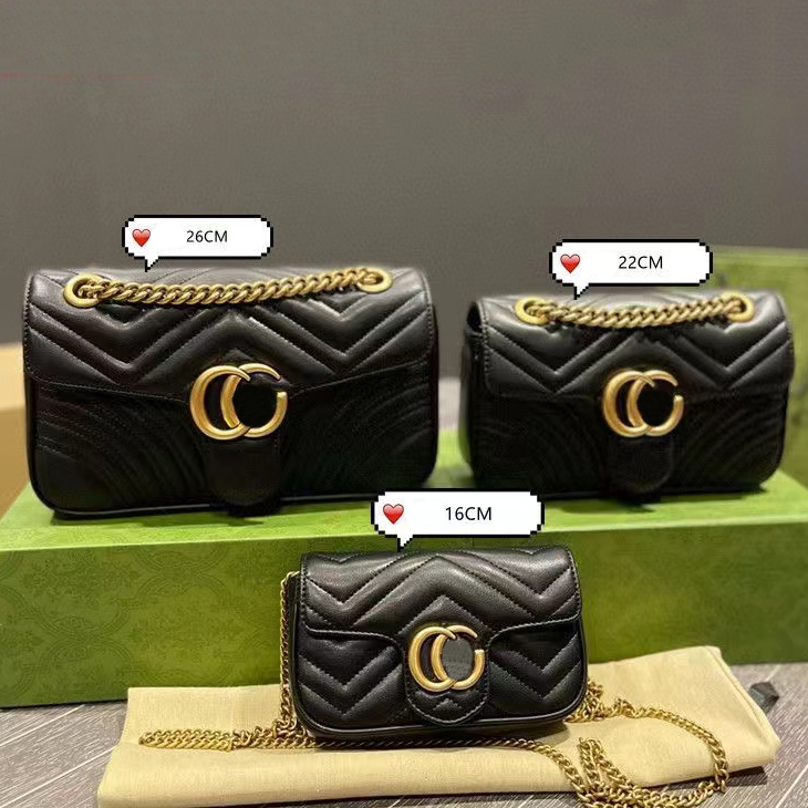 

Luxury GGs Designer bags women Shoulder Bags handbag crossbody 3 size Luxurys Fashion Classic Metallic logos leather bag Clutch Totes wallets ladies purse double G, 18*6*12cm black
