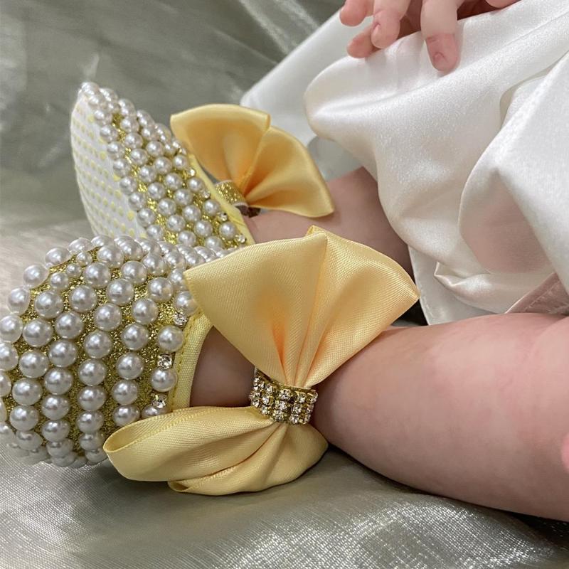 

First Walkers Dollbling Sparkle Pearly Baby Shoes And Headband Born Pacifier Gift Set Ivory Bead Designer Brand -1Y Girl Crib Ballet, Color 002