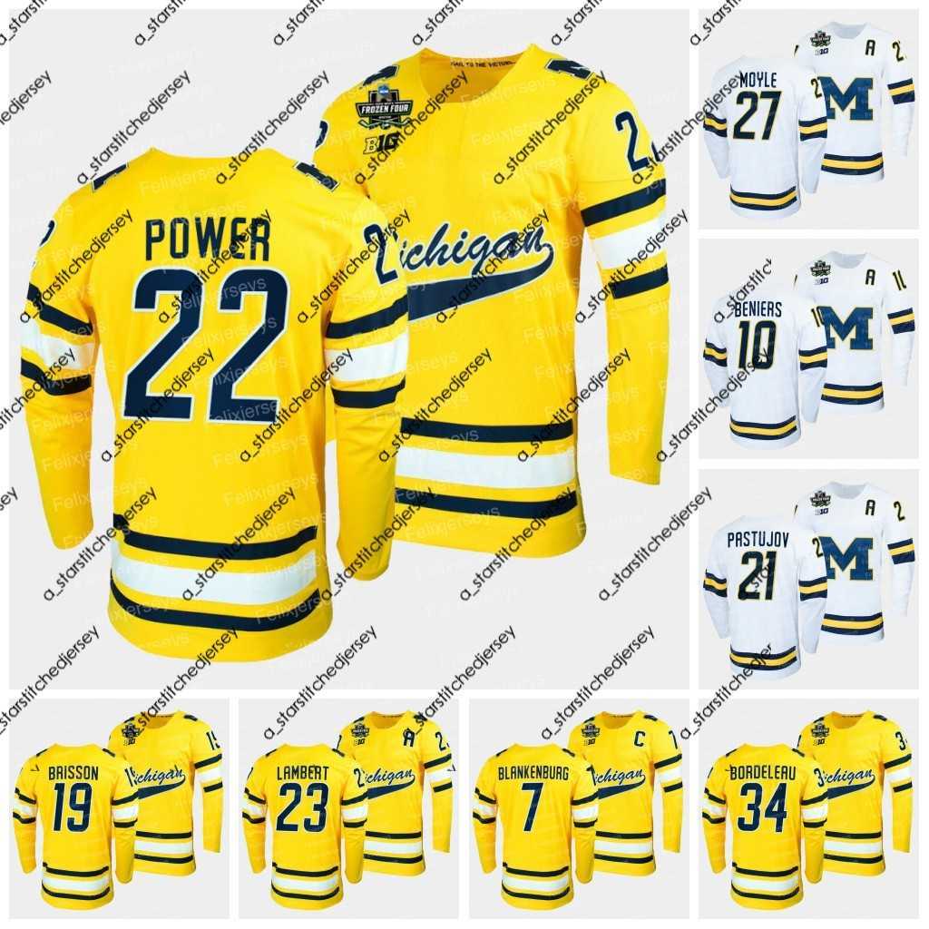 

Hockey Jerseys Michigan Wolverines 2022 Frozen Four Maize NCAA Hockey Jersey 7 Nick Blankenburg 22 Owen Power 10 Matty Beniers 21 Michael Pastujov 27 Nolan, Mens s-xxxl