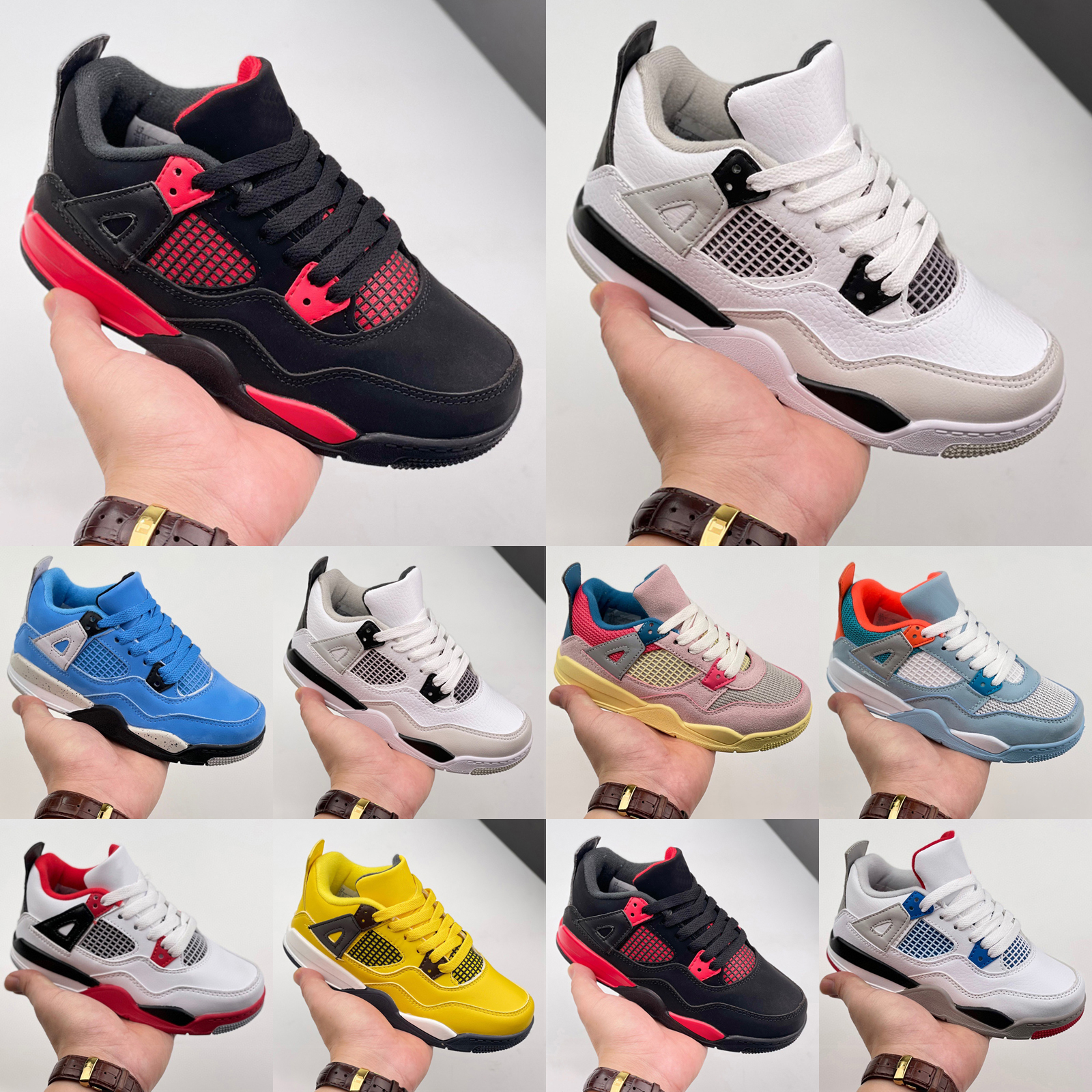 

Classic Jumpman 4 4S Kids Basketball Shoes Leather Designer Babys Trainers University Blue Sail Fire Red Cool Grey White Oreo Outdoor Children Sneakers Size 22-37, As photo 20