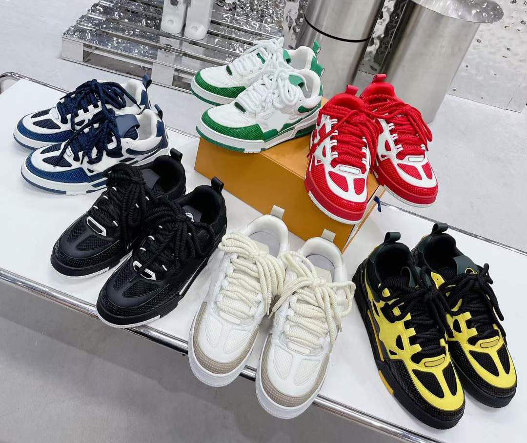 

Designer Men Women Casual Skate Shoes Monograms Double laces Flower mesh calf leather suede outsole Winter Sneaker Luxurys Fashion Ladies Sports Shoes Size 35-45, #4