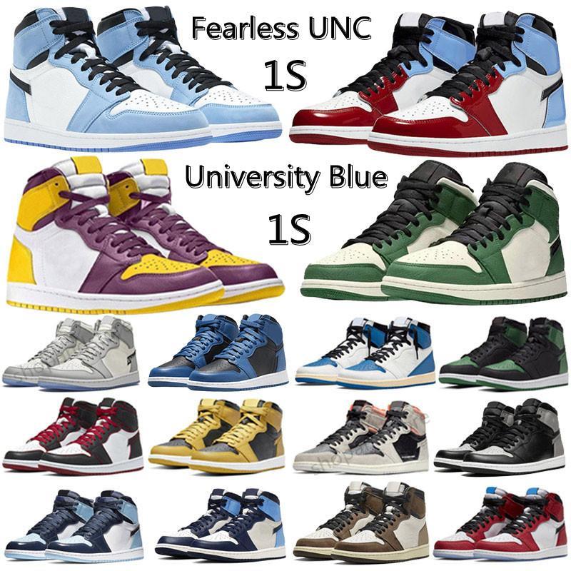 

Mens 1 High Og 1S Basketball Shoes JumpmanUniversity Blue Patent Bred Heritage Brotherhood Gorge Green Dark Mocha Black White Pale Ivory Unc Retro Men Women Sneakers, Obsidian