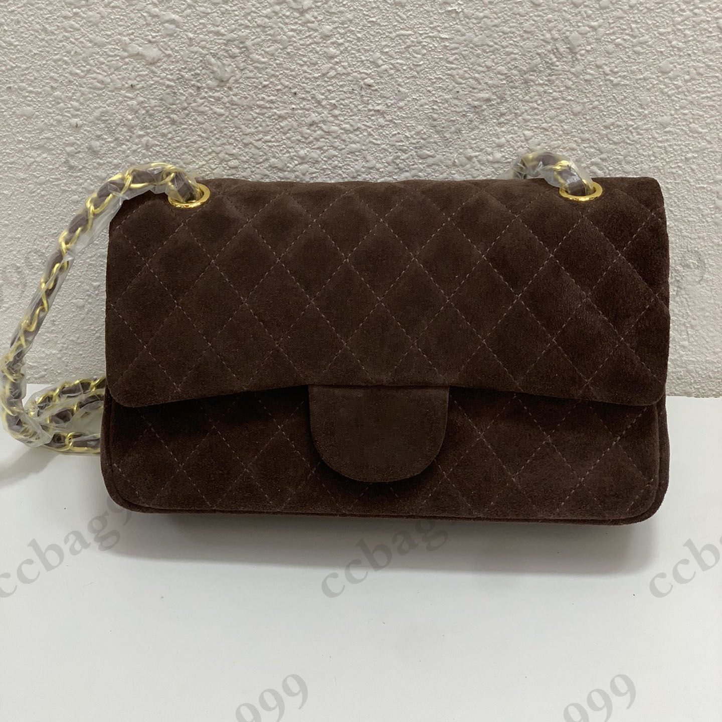 

Vintage Nubuck Brown Double Flap Bag Suede Multi Pocket Wallets Classic Quilted Large Capacity Handbags Women Designer Winter Luxury Crossbody Shoulder Purse 25CM, Box