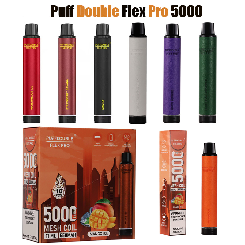 

Puff Flex 5000 Double Pro Disposable E Cigarette vapers desechables 550mah Rechargeable Vape Battery 11ML cigarrillos upgraded from 2800 puff 2800 VS BC5000