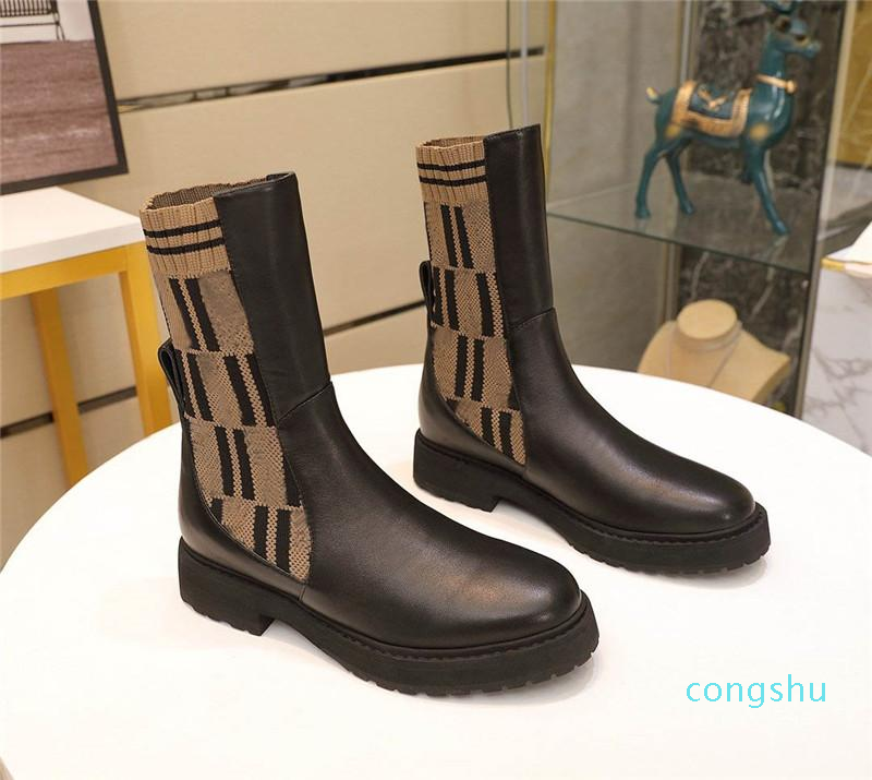 

Designer Luxury Boots Black leather biker boots with stretch fabric Booties With Original box