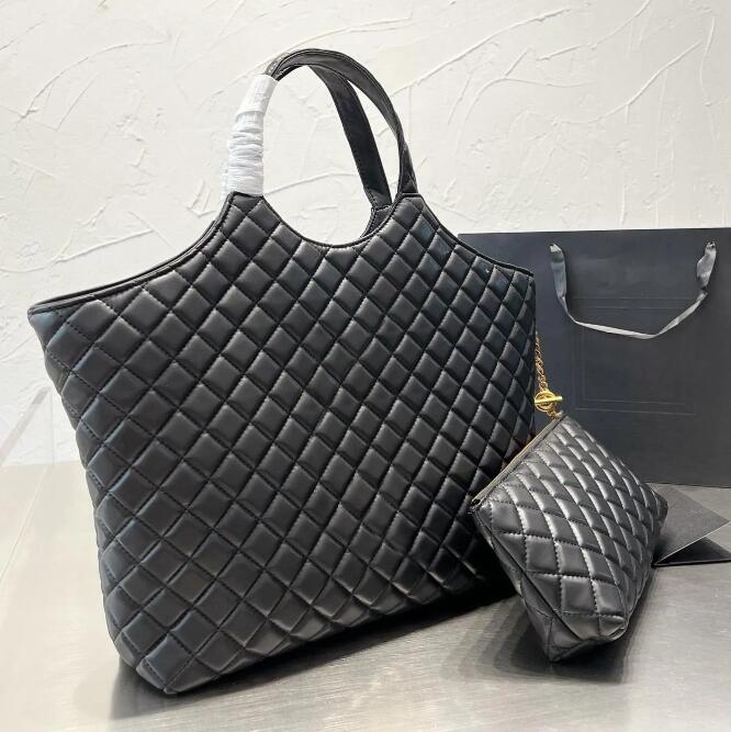 

Shopping bags Totes icare maxi in quilted lambskin real leather large capacity shoulder tote bag diamond with chain coin wallet, White