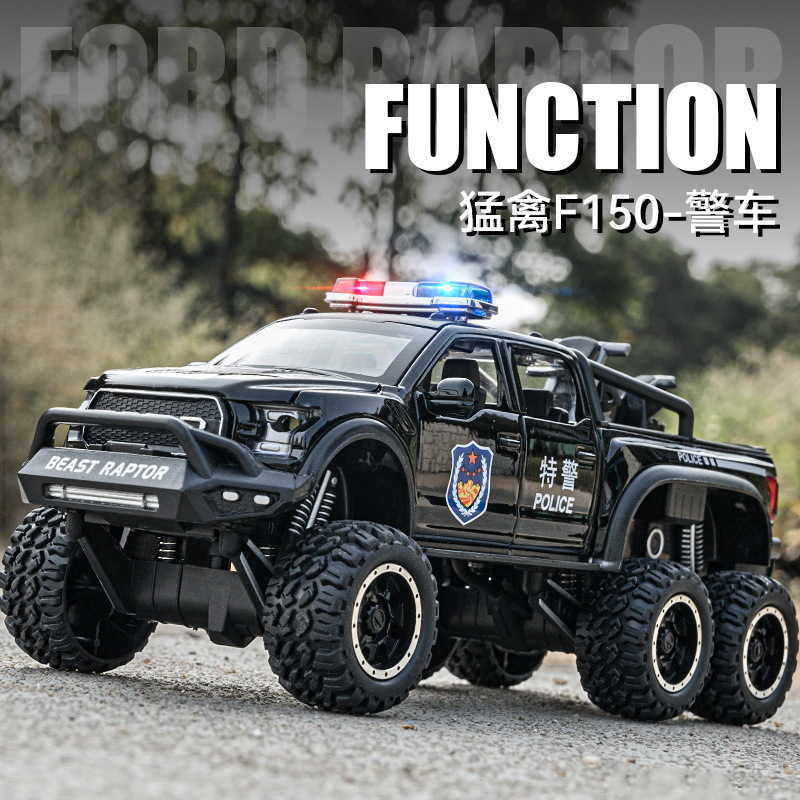 

Electric/RC Car 1 28 Ford RAPTOR F150 police car pickup Simulation alloy Diecasts Metal car model off-road big foot truck sound and light toys T221214