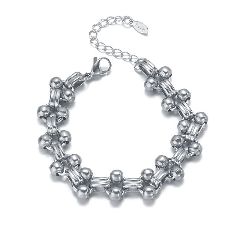 

jewelry designer bracelet for women bangles pulsera bijoux charm cuban link chain personalized hip hop style stainless steel double bead oval patchwork bracelets