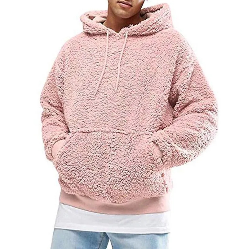 

2022 mens hoodies fuzzy sherpa pullover hoodie sweatshirt solid color casual basic cool casual fall spring clothing apparel size s3xl