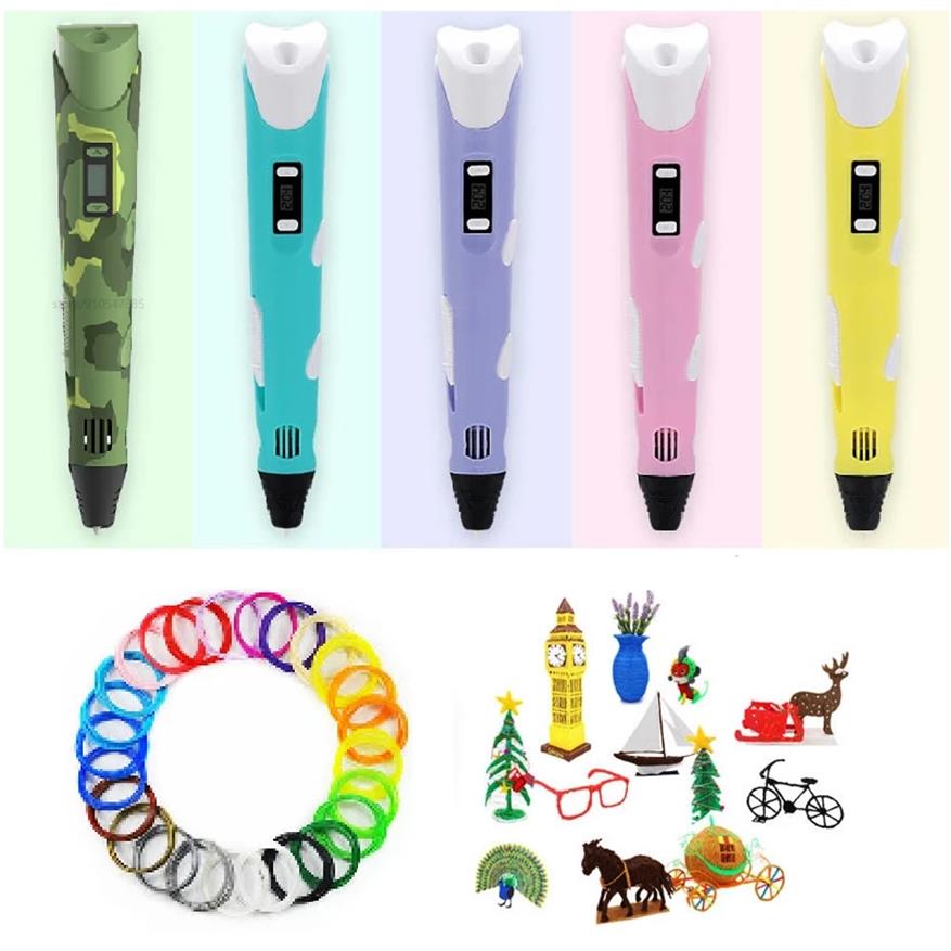 

3D Drawing Pen with LED Screen And US EU UK Plug Adapter 3D Pen DIY Printing Pencil Compatible 1 75mm PLA ABS Filament Creative To2004, Camouflage