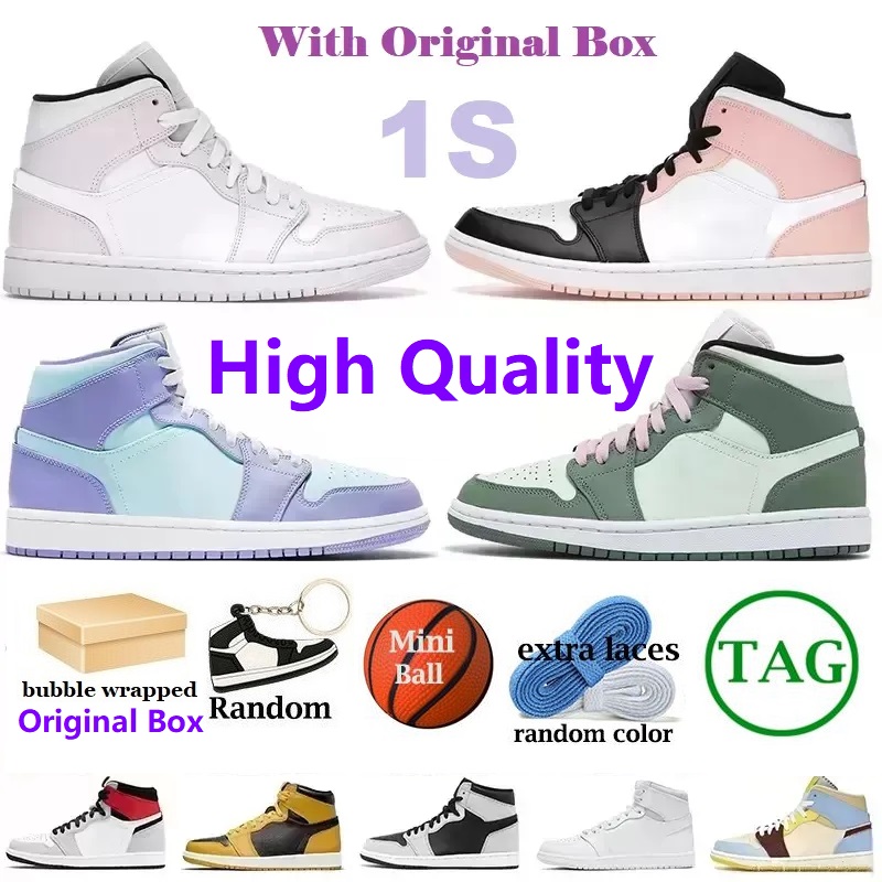 

Jumpman 1 1s High Basketball Shoes Womens Mid Barely Rose Dutch Green Crimson Tint Toe Purple Pulse White off Maison Chateau Mens Trainers with box, 13