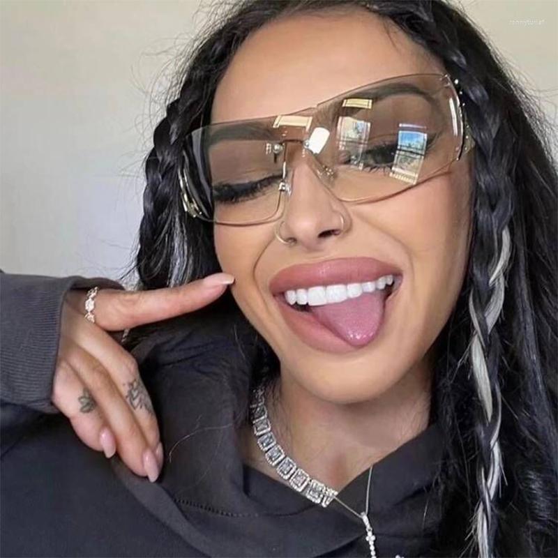 

Sunglasses Diamond Rimless Y2K For Women Punk One Piece Oversized 2000'S Brand Designer Sports Goggles Shades