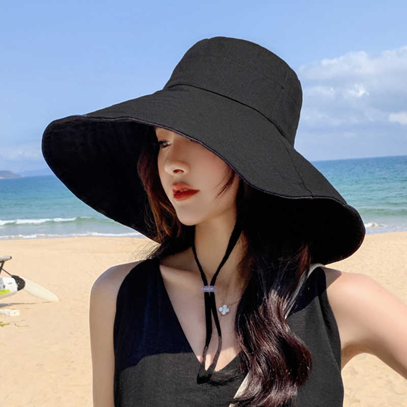 

Beanie/Skull Caps Japan and South Korea Big Brim Hat Women's Spring Summer Foldable Travel Sun Solid Color Casual Fisherman T221219, Black