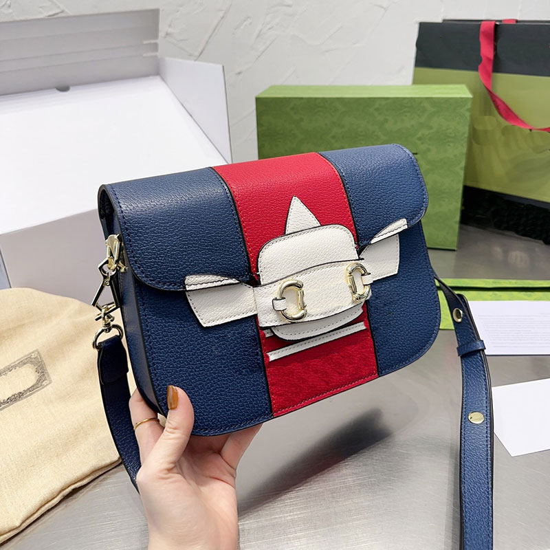 

Co Branded Crossbody Bag Flap Shoulder Bag Handbag Women Purse Horsebi Trefoil Print Genuine Leather Hasp Hardware Removable Strap Split Flip Cross Body Wallet, Blue