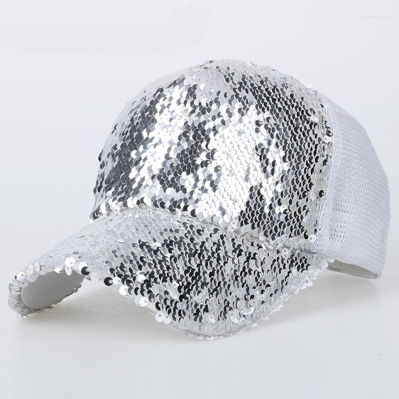 

Berets Summer Sequins Paillette Bling Shinning Mesh Baseball Cap Girls Snapback Hip Hop Hat Women Sun Hats For Party Gorras Casquette, White