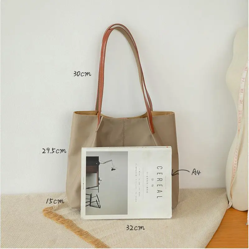 

2022 New Ladies Shoulder Tote Bag Women Canvas Female Casual Nylon Large Capacity Oxford Cloth Simple Business Commuter Handbag, Khaki