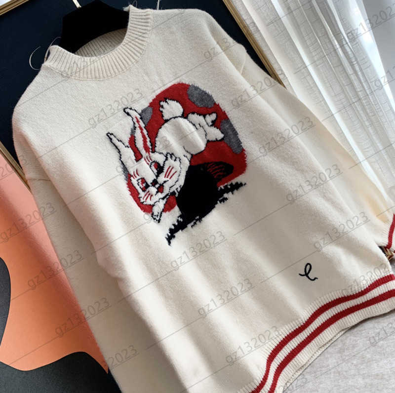 

Womens Sweaters Contrast Color Rabbit Jacquard Decoration Round Neck Pullover Knit Sweater Off Shoulder Design Long Sleeves Warm Knitwear Women Clothing 1970, 19