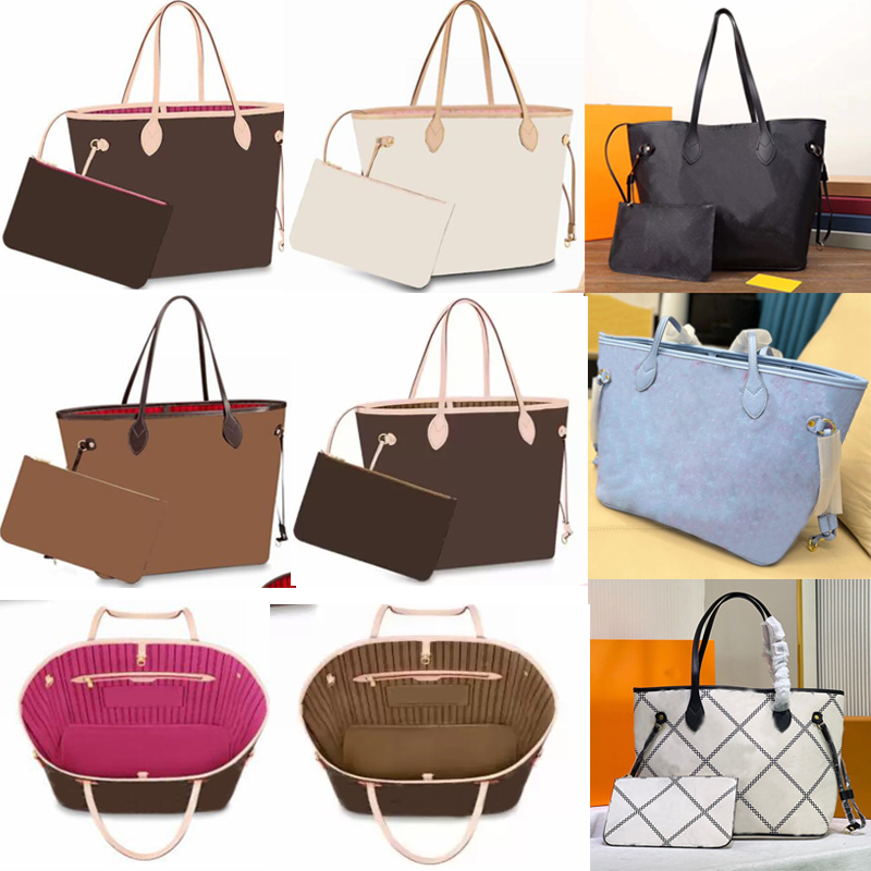 

2pcs set Designer Bags women handbags Messenger composite bag lady clutch never bag full louise shoulder viuton tote vutton female purse wallet GM MM size, 4 brown flower