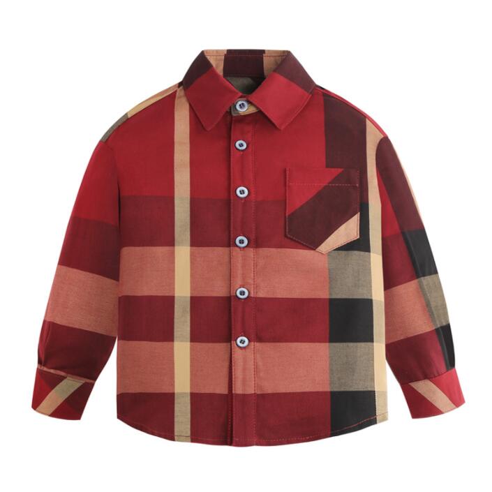 

Cute Baby Boys Plaid Shirts Kids Long Sleeve Shirt With Pocket Turn-Down Collar Boy Shirt Spring Autumn Children Tops Child clothes 2-8 Years, Red