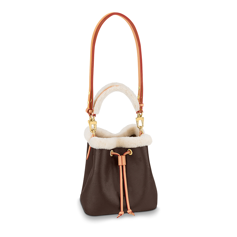 Women Bucket Bag Lambs Wool Ski Series Fashion Shoulder Crossbody Bags Handbags Drawstring Design Tote Wool Leather Trim New Winter Small Purses 20c
