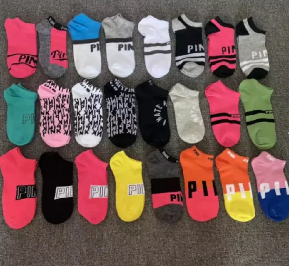 

USA stock Ankle Socks With Cardboad Tags Sports Cheerleaders Black pink Short Sock Girls Women Cotton Sports Socks Skateboard Sneaker New FY7266, Mult-color