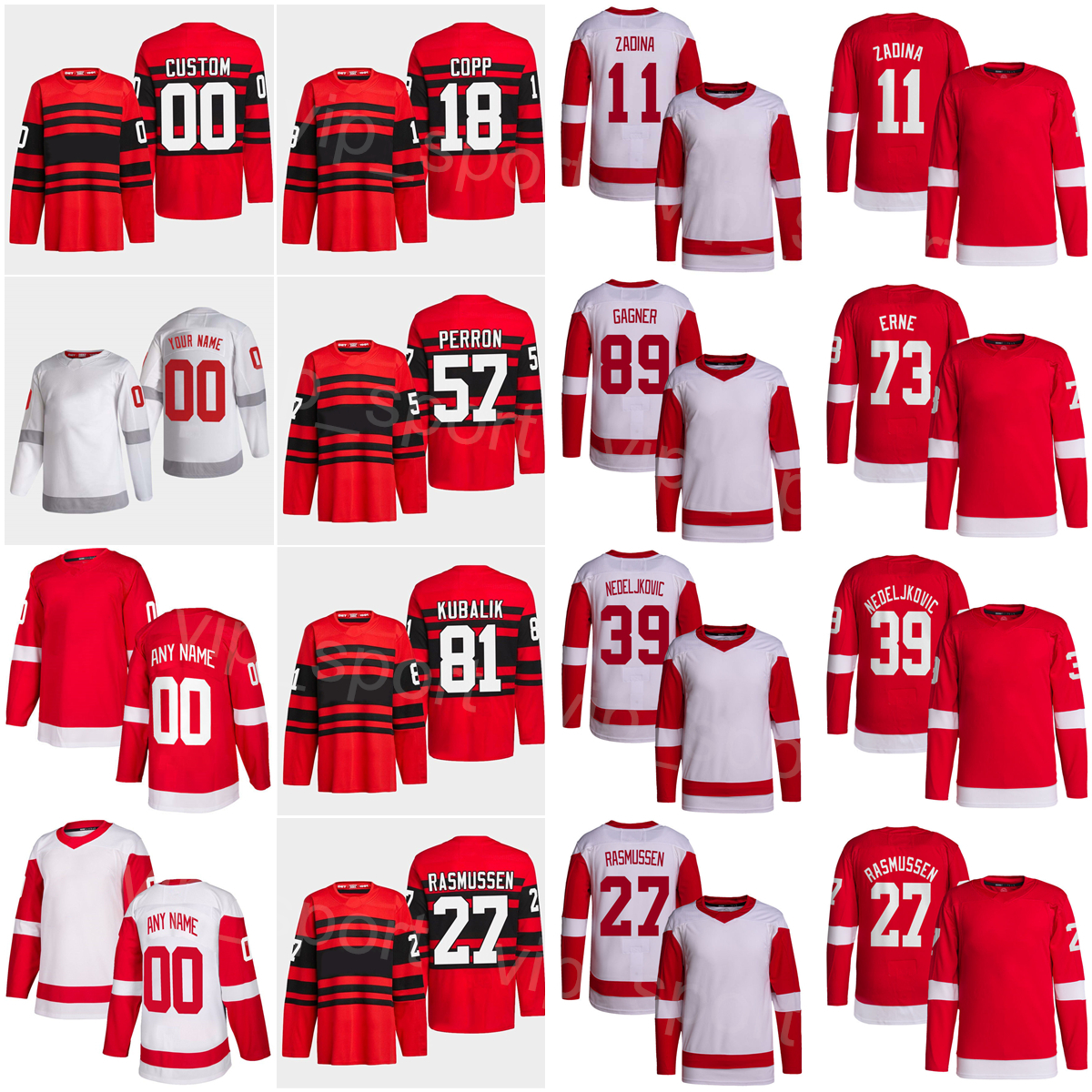 

Hockey Reverse Retro 89 Sam Gagner Jersey 39 Alex Nedeljkovic 11 Filip Zadina Michael Rasmussen Adam Erne Gustav Lindstrom Andrew Copp Dominik Kubalik David Perron, Red