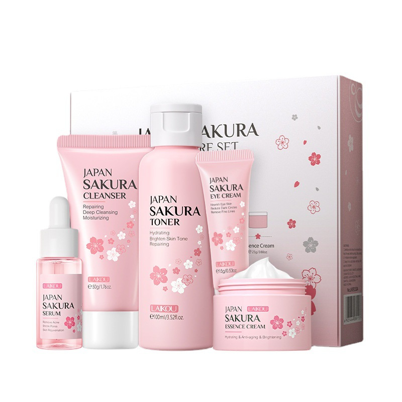 

Sakura Skin Care Set Oil Control Face Cleanser Nourishing Face Serum Face Cream Fade Dark Circles Eye Cream Face Care Products 5pcs/set