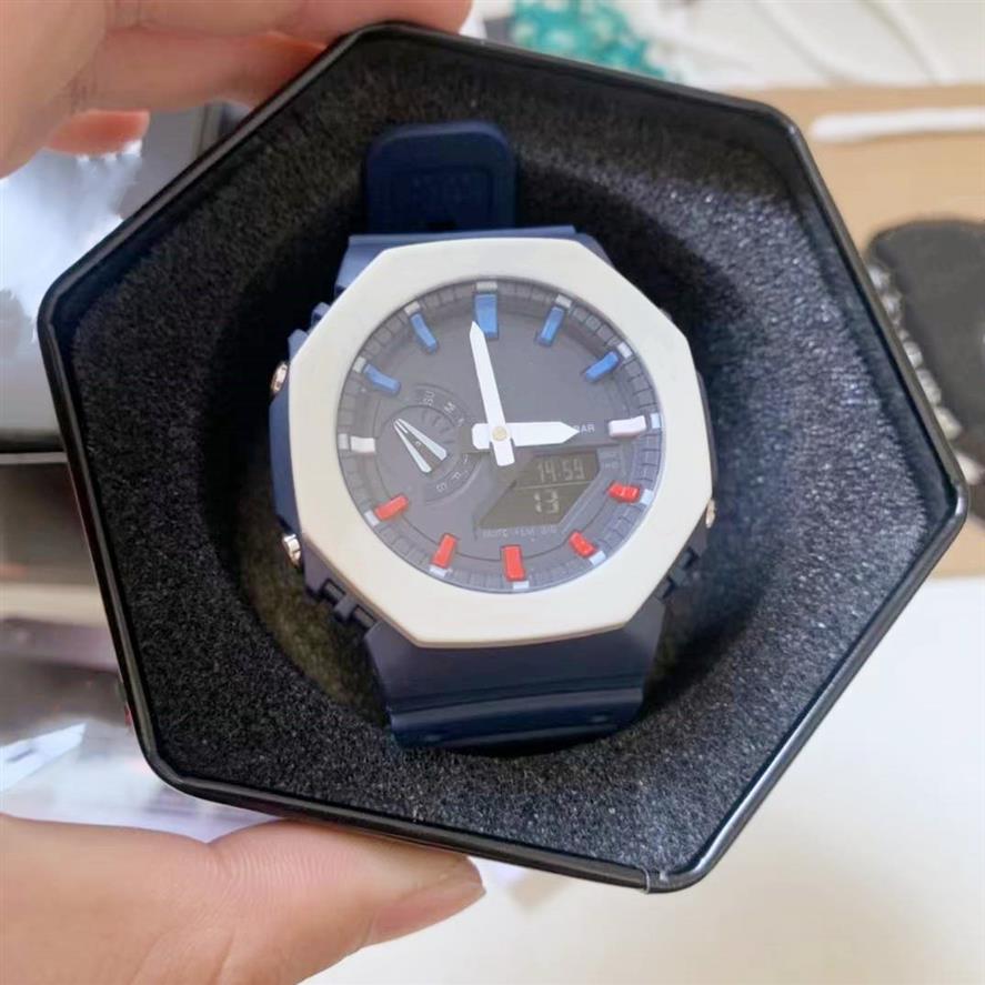 

Men's Sports Quartz Digital GA-2100 Watch LED Display Waterproof Full-featured PU Belt Dark Green White306s