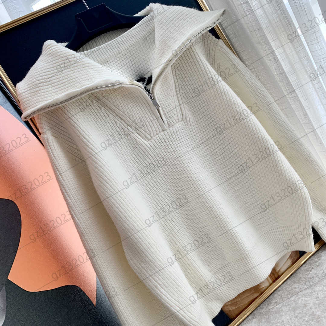 

Womens Sweaters Fake Two-piece Letter Jacquard Design Half Zip Lapel Pullover Knit Sweater Profile Left Shoulder Long Sleeves Warm Knitwear Women Clothes