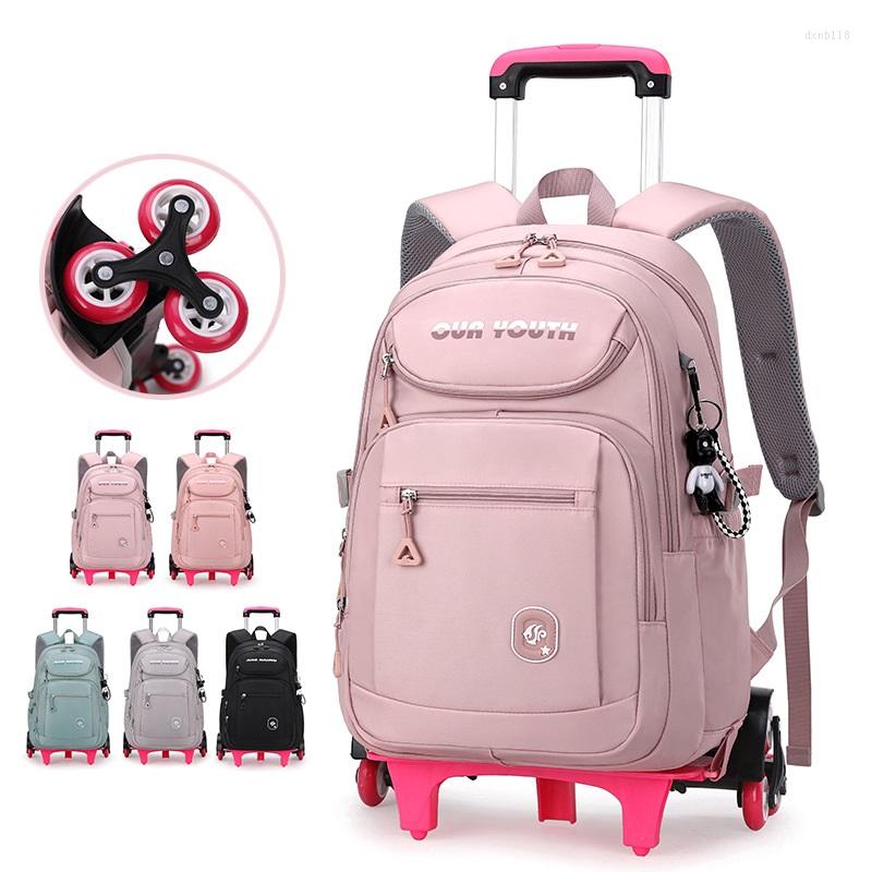 

School Bags Waterproof Trolley Backpack Elementary Middle Bagpack Rolling Bag For Girls Wheeled BookBag Kid Mochilas Escolares, 2 wheels