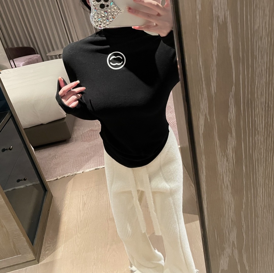 

Women Sweaters Womens Knits Tees Bottoming shirt Tight Basic clothes Thin Long Sleeved Plush Letter embroidery Pullovers Turtleneck Slim Sweaters Ladies Knitted, Black