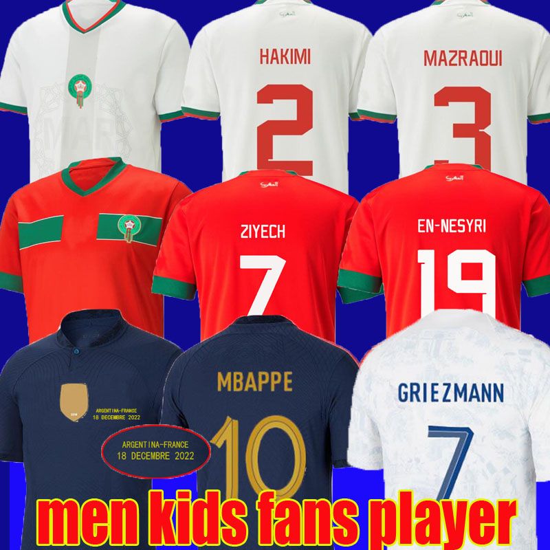 

s-4xl 2022 2023 Morocco soccer jerseys french mbappe Hakimi final 22 23 maillots BENZEMA GRIEZMANN football uniforms shirts Mazraoui men kids kit fans player version, Morocco away