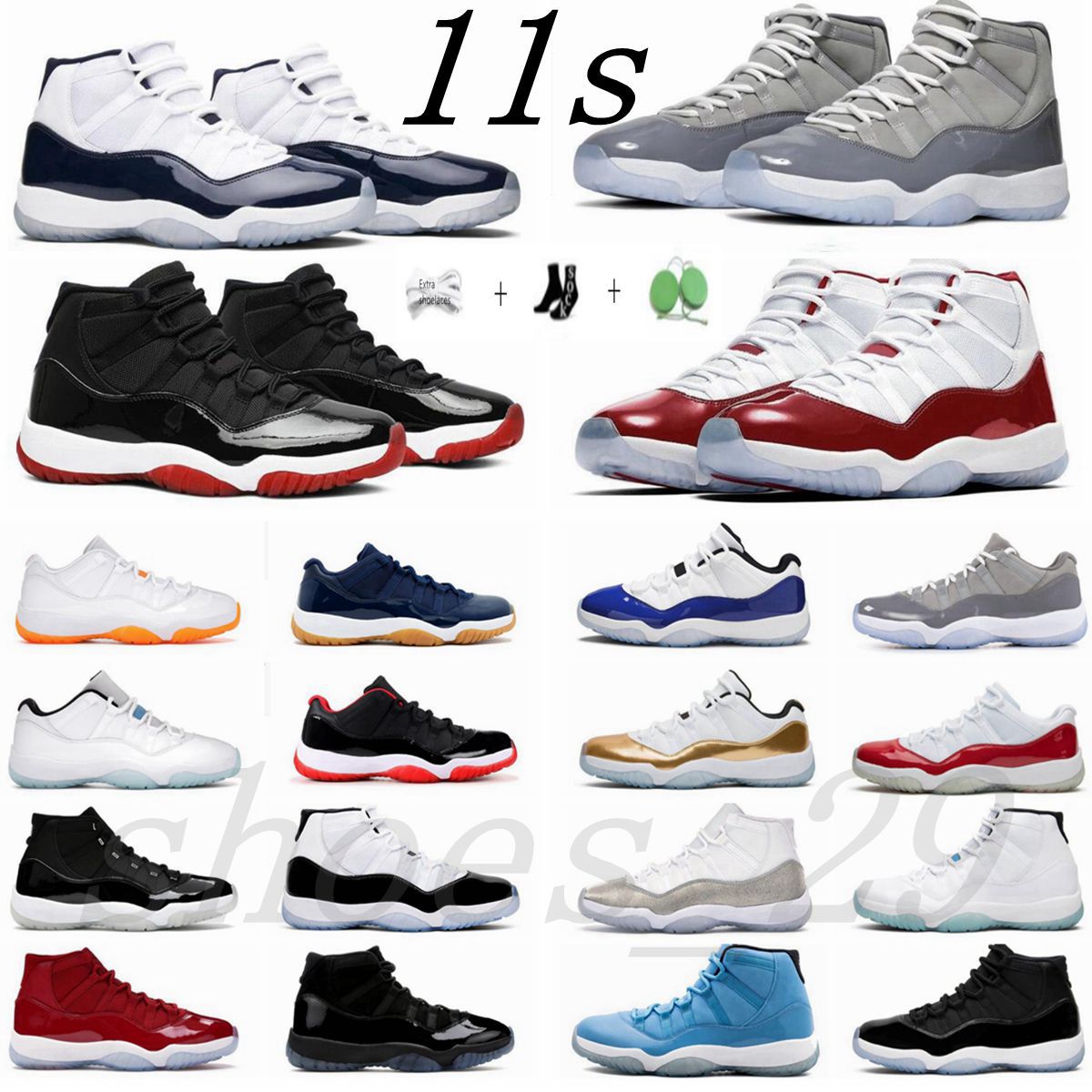 

Mens women Basketball Shoes 11s Cherry Midnight Navy Cool Grey Pure Violet Citrus Legend Gamma UNC Bred Low Cap Gown Concord Space Jam Trainer Sports Sneakers, Original shoe box