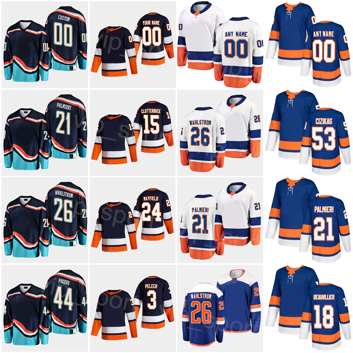 

Reverse Retro Hockey 15 Cal Clutterbuck Jersey 53 Casey Cizikas Scott Mayfield Kyle Palmieri Oliver Wahlstrom Jean-Gabriel Pageau Anthony Beauvillier Adam Pelech, Navy