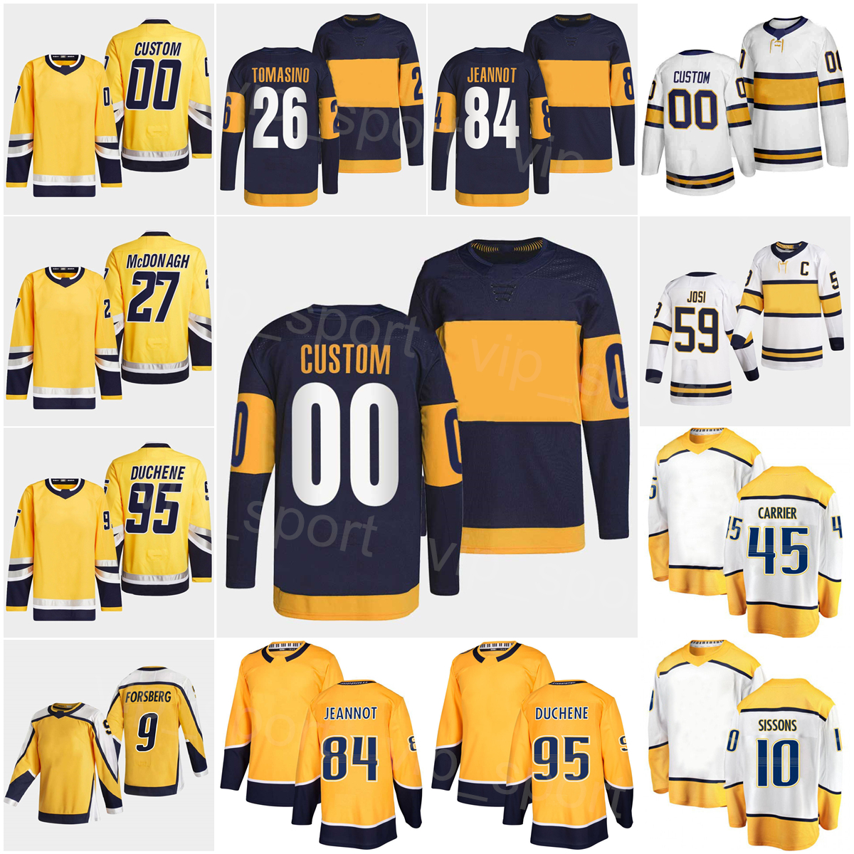 

2023 Reverse Retro Hockey 10 Colton Sissons Jerseys 95 Matt Duchene 9 Filip Forsberg 59 Roman Josi Tanner Jeannot Philip Tomasino Alexandre Carrier Man Woman Youth, Yellow