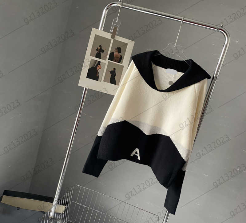 

Womens Sweaters Color Matching Logo Jacquard Large Lapel Cape Pullover Knit Sweater V-neck Wavy Pattern Trim Short Knitwear Fashion Brand Women Clothing 1970, 19