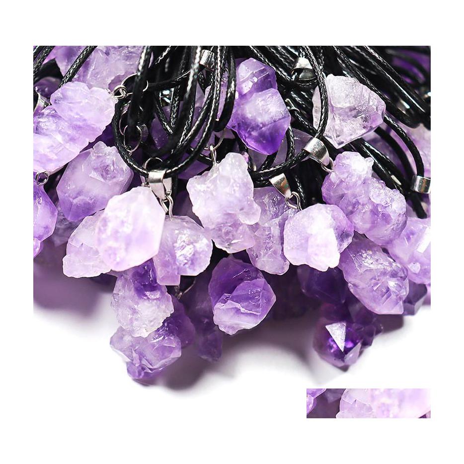 

Arts And Crafts Trendy Natural Amethysts Energy Healing Stone Pendant Necklace Rope Women Jewelry Factory Sports2010 Drop Delivery H Dhm1D