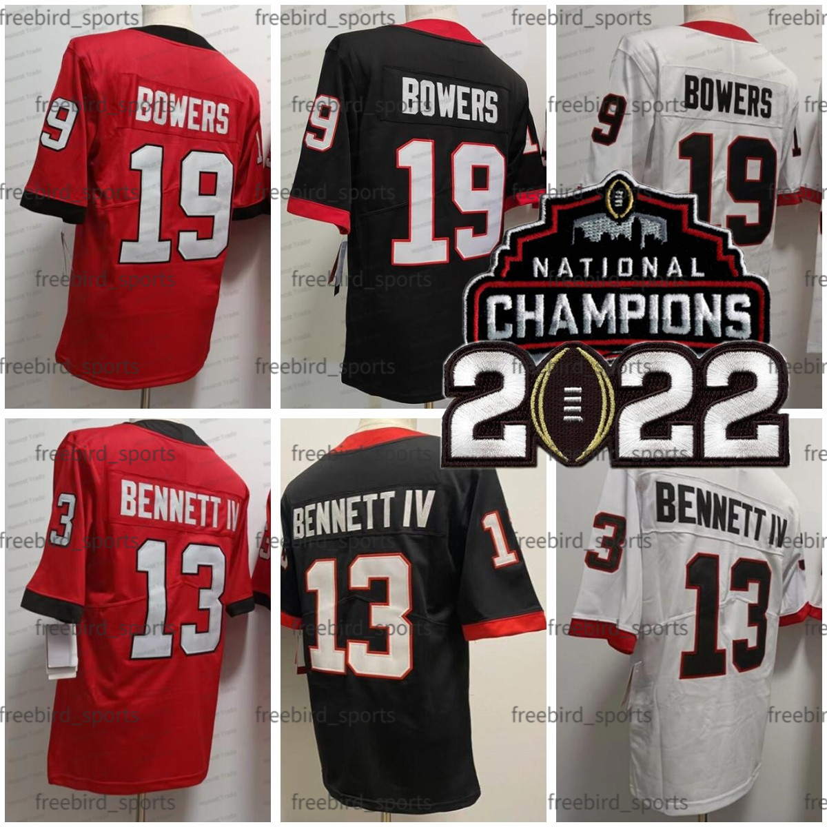 

New Brock 19 Bowers Stetson 13 Bennett IV Football Jersey Red White NCAA College Mens Stitched Jerseys 2023 Championship Block Number, New white