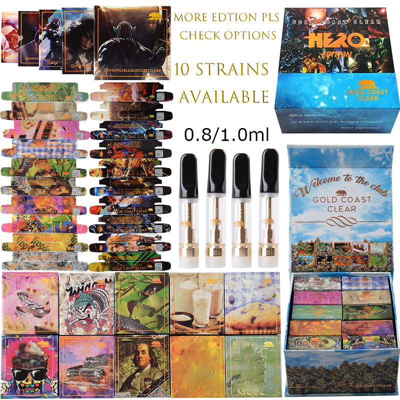 

0.8ml 1.0ml Gold Coast Clear Atomizers Summer HR Holidaze Spring Edition Empty Disposable Vape Pen Cartridges Packaging Carts 510 Thread E Cigarettes