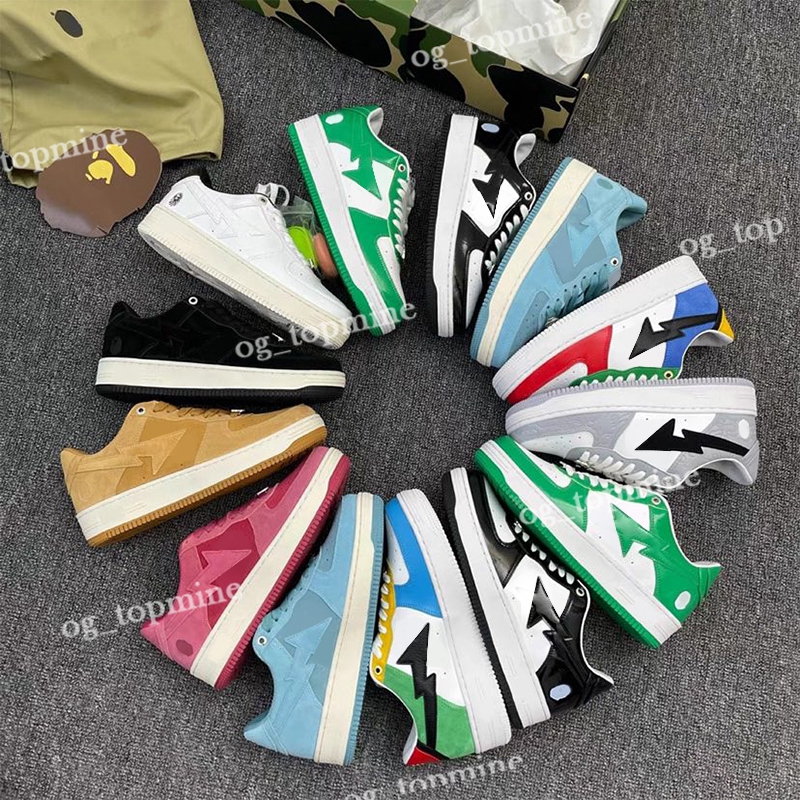 

Bapestar Designer Bapesta Bapestas Baped Sk8 Casual Shoes Sta Women Mens Beige Orange Unions Black White Suede Leather Platform Sneakers ABC Camo Red Trainers, 12