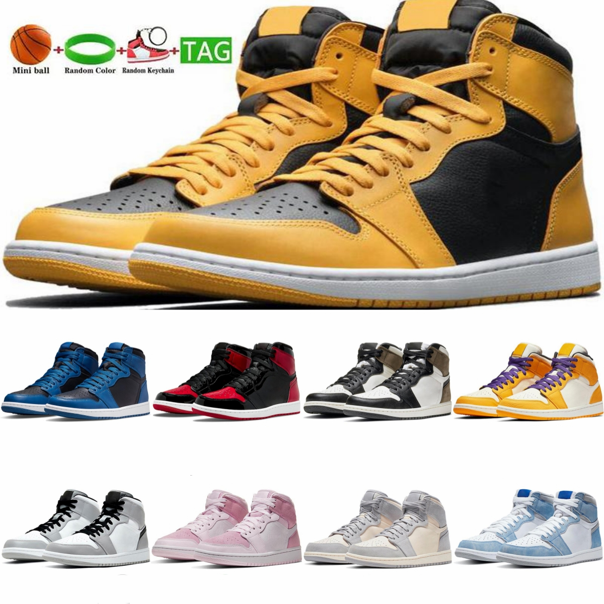 

2022 Jumpman 1 Basketball Shoes Sports Sneakers Trainers University Blue Hyper Royal Patent Panda Dark Mocha Bred 1S Shadow Unc Smoke Grey, 10