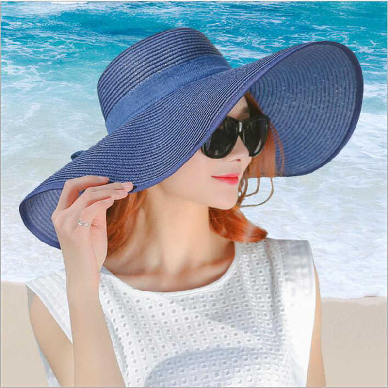 

Beanie/Skull Caps simple summer straw hat women big wide brim beach sun foldable block UV protection panama bone chapeu feminino T221201, Beige