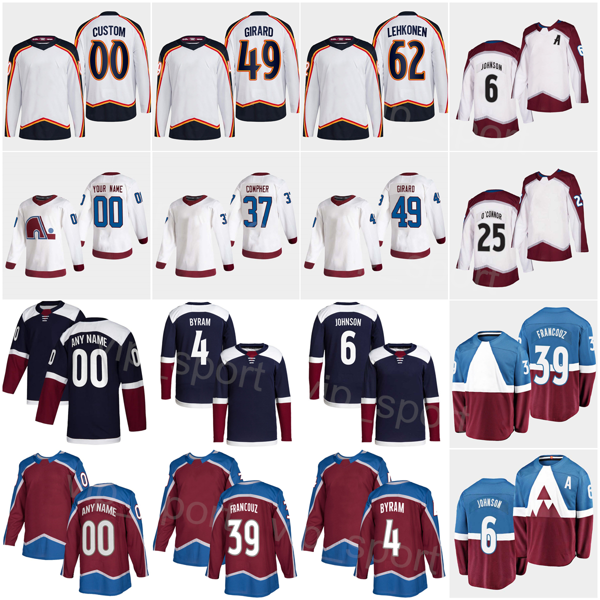 

Reverse Retro Hockey 25 Logan OConnor Jersey 6 Erik Johnson 4 Bowen Byram 62 Artturi Lehkonen 37 JT Compher 49 Samuel Girard 39 Pavel Francouz 9 Evan Rodrigues Sewn On, Navy