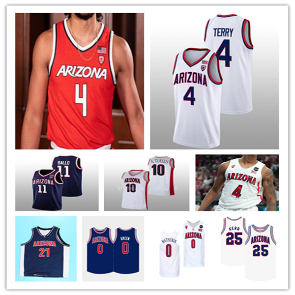 Maillot de basket-ball universitaire Ncaa Arizona Wildcats Azuolas Tubelis Oumar Ballo STEVE Kerr Kriisa Courtney Ramey Pelle Larsson Cedric Hend