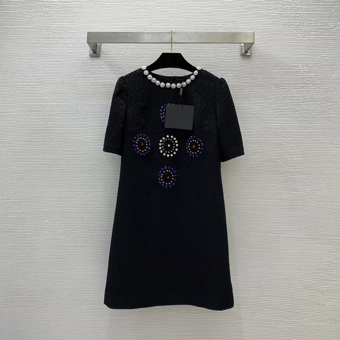 Milan Runway Dress 2023 New Spring Summer O Neck Short Sleeve Panelled Designer Dresses Brand Same Style Dress 1216-22