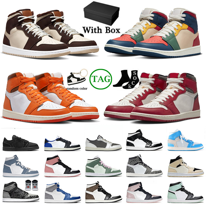 

Chicago Lost and Found Basketball Shoes Jumpman 1 1s Men Women Starfish OG White Cement Panda Patent Mid Dutch Green Black Phantom Low Reverse Mocha Sneaker Big Size 13, 36-46 cream dark chocolate