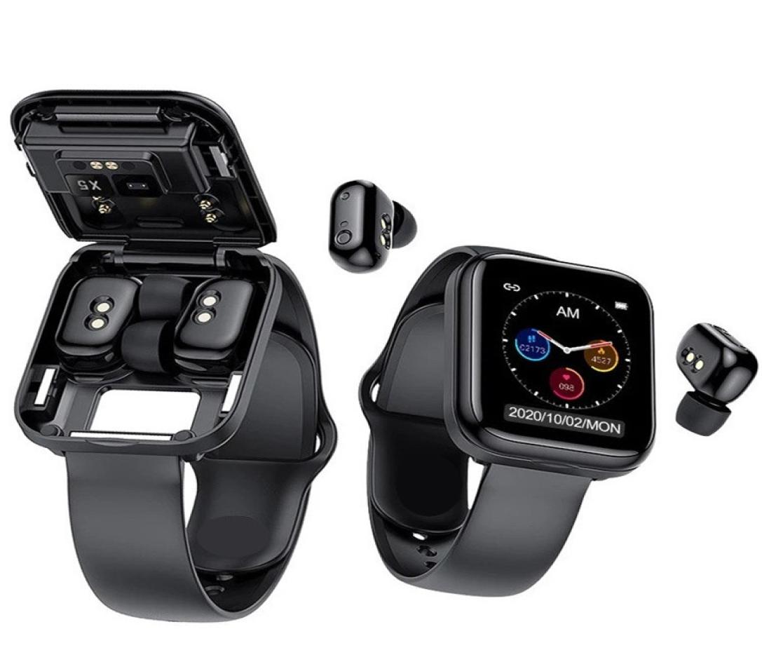 

Newest 2 in 1 Smart watch with Earbuds Wireless TWS Earphone X5 Headphone Heart Rate Monitor Full Touch Screen Music Fitness Smart4319658