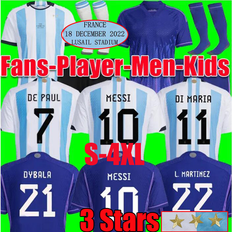 

2023 final soccer Jerseys 3 stars DE PAUL Fans player version MARTINEZ ALVAREZ di maria 22 23 football shirt cup champions, Away+patch